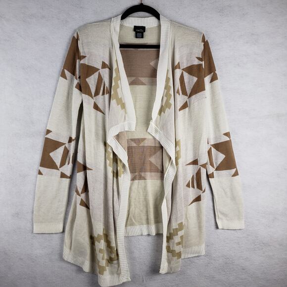 Rue 21 Women's M Open Front Southwestern Cardigan Beige Brown Lagenlook Cowgirl - Picture 1 of 7